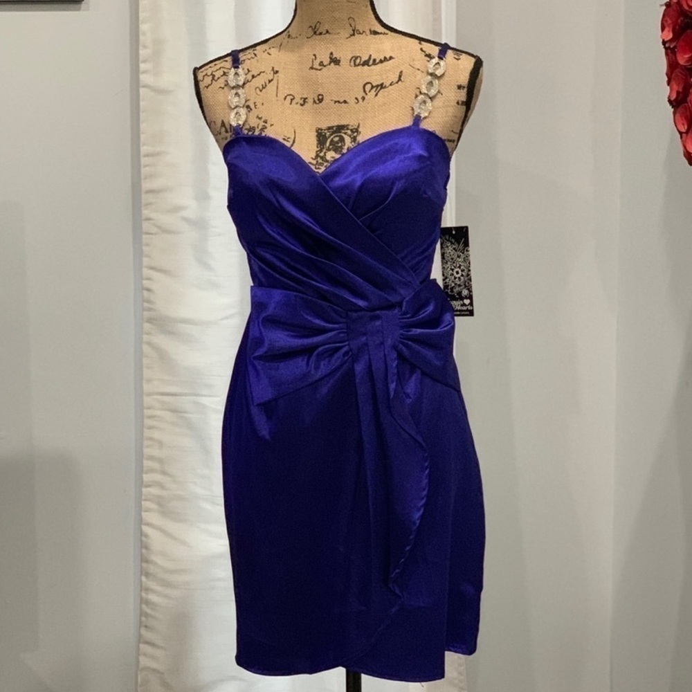 Sequin Hearts faux wrap blue dress size 5